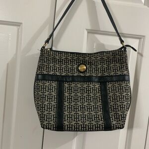 Tommy Hilfiger Monogram Black and Tan Shoulder Bag